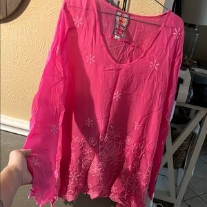 Johnny Was Pink Embroidered Blouse